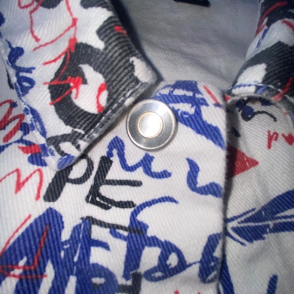 DTMD Men’s White Denim Button Up Graffiti Jacket Large Men’s Jacket HIP HOP - Picture 14 of 15